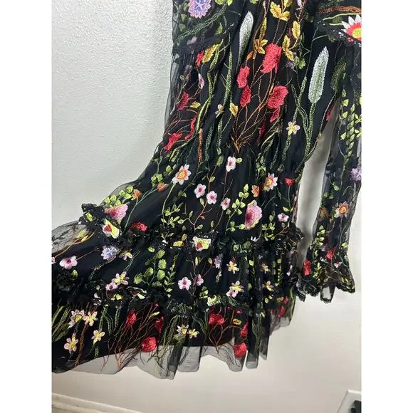 Alexis Adeline Floral Embroidered Dress Black Sz Small Whimsical - Picture 5 of 11